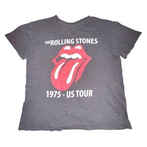 The Rolling Stones Faded Black Graphic Band Tee with Red Lips size L